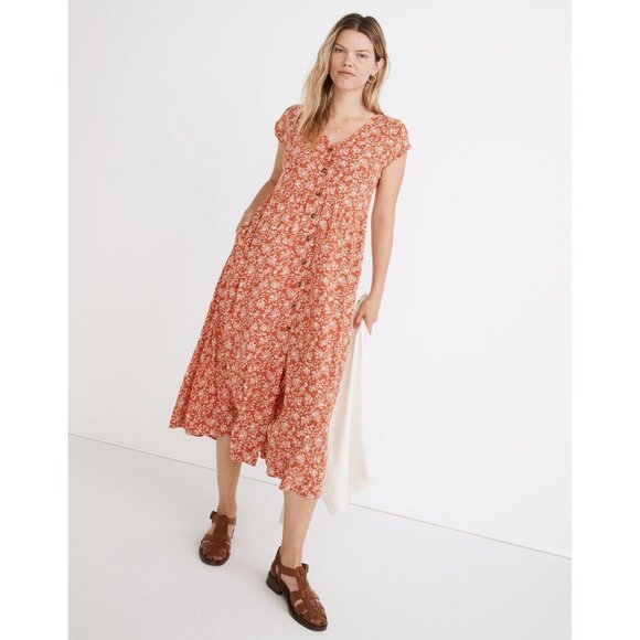 Madewell Button-Front Midi Dress In Piazza Floral Size XL - Picture 3 of 8